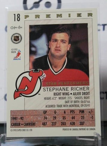 1992-93 O-PEE CHEE PREMIER STEPHANE RICHER # 18 STAR PERFORMERS  NEW JERSEY DEVILS  NHL HOCKEY TRADING CARD