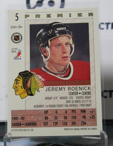 1992-93 O-PEE-CHEE PREMIER JEREMY ROENICK # 5 STAR PERFORMERS CHICAGO BLACKHAWKS HOCKEY CARD