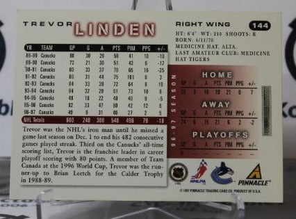 TREVOR LINDEN # 144  SCORE 1997-98 VANCOUVER CANUCKS NHL HOCKEY TRADING CARD