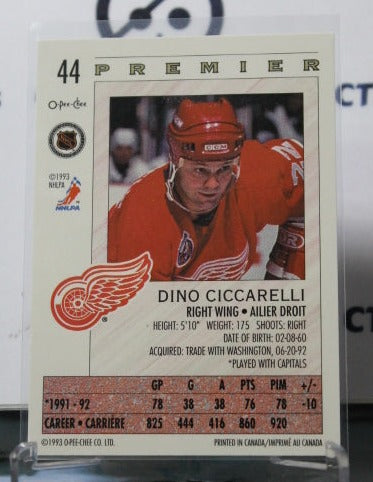 1992-93 O-PEE-CHEE PREMIRE DINO CICCARELLI # 44 DETROIT RED WINGS NHL HOCKEY TRADING CARD