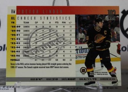 TREVOR LINDEN # 102 DONRUSS  1996-97 VANCOUVER CANUCKS NHL HOCKEY TRADING CARD