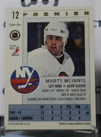 1992-93 O-PEE CHEE PREMIER MARTY McINNIS # 12  NEW YORK ISLANDERS NHL HOCKEY CARD