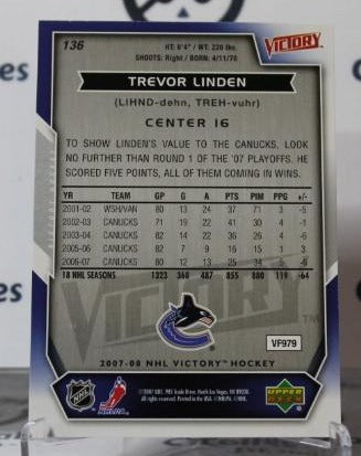 TREVOR LINDEN # 136 UPPER DECK 2007-08 VANCOUVER CANUCKS NHL HOCKEY TRADING CARD