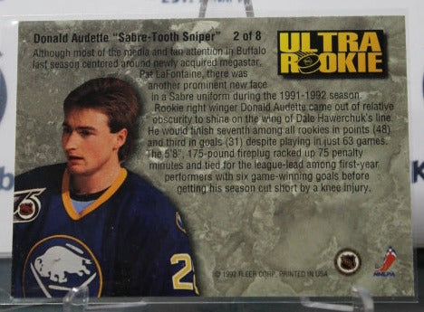 1992-93 FLEER ULTRA DONALD AUDETTE # 2 OF 8 ULTRA ROOKIE BUFFALO SABRES NHL HOCKEY TRADING CARD