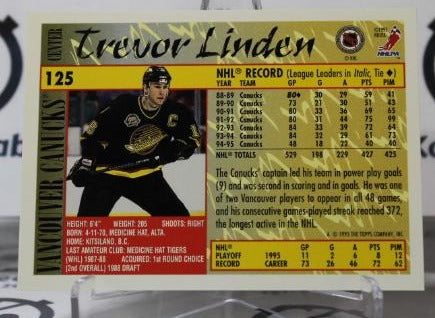 TREVOR LINDEN # 125 TOPPS 1995-96 VANCOUVER CANUCKS NHL HOCKEY TRADING CARD