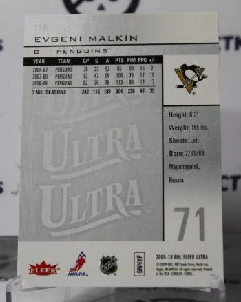 EVGENI MALKIN # 116 FLEER ULTRA 2009-10 PITTSBURGH PENGUINS NHL HOCKEY TRADING CARD