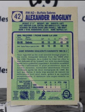 ALEXANDER MOGILNY # 42 O-PEE CHEE 1990-91 ROOKIE BUFFALO SABRES NHL HOCKEY TRADING CARD