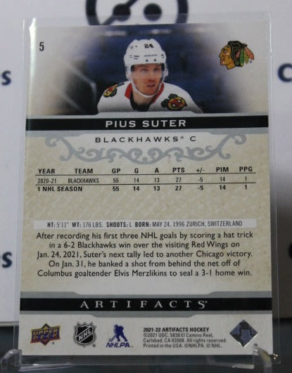 2021-22 UPPER DECK ARTIFACTS PIUS SUTER # 5 ROOKIE SILVER CHICAGO BLACKHAWKS NHL HOCKEY TRADING CARD