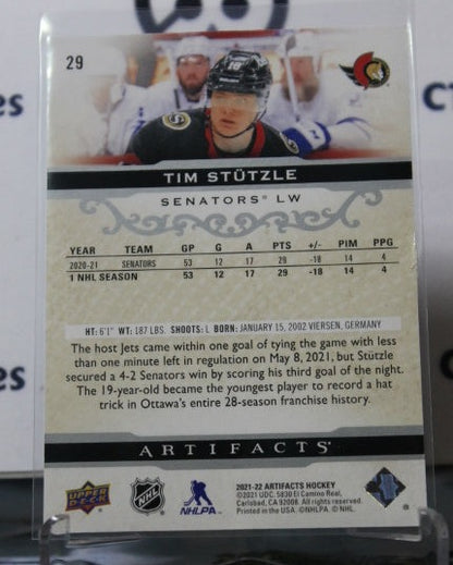 2021-22 UPPER DECK ARTIFACTS TIM STUTZLE # 29 SILVER ROOKIE  OTTAWA SENATORS HOCKEY CARD