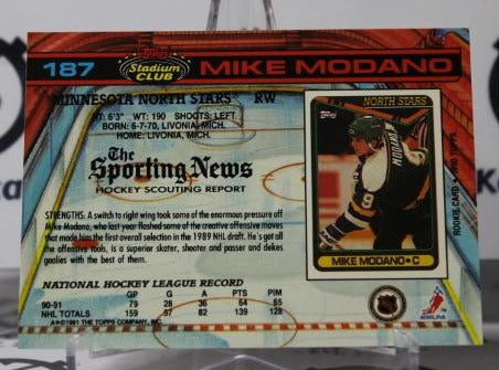 MIKE MODANO #187 TOPPS STADIUM CLUB 1991-92 MINNESOTA NORTH STARS NHL HOCKEY TRADING CARD