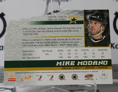 MIKE MODANO # 15  PACIFIC McDONALD'S DIE CUT 2003-04 DALLAS STARS NHL HOCKEY TRADING CARD