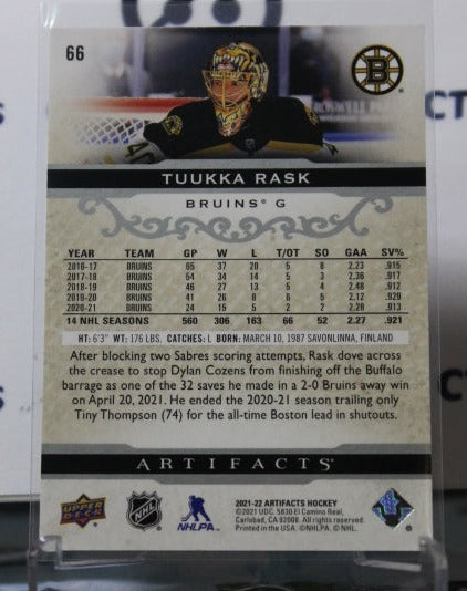 Tuukka Rask 66 Artifact Patch Card /249 Boston 21-22 Relic Gold UD