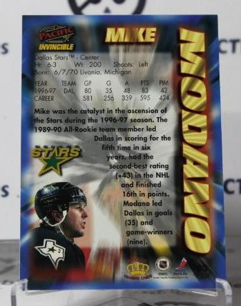 MIKE MODANO # 63 PACIFIC INVINCIBLE 1997-98 DALLAS STARS NHL HOCKEY TRADING CARD