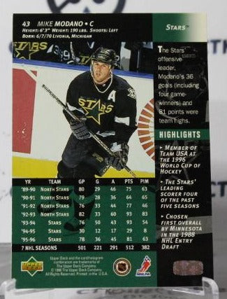 MIKE MODANO # 43 UPPER DECK 1996-97 DALLAS STARS NHL HOCKEY TRADING CARD