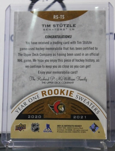 2021-22 UPPER DECK ARTIFACTS TIM STUTZLE # RS-TS ROOKIE  OTTAWA SENATORS HOCKEY CARD