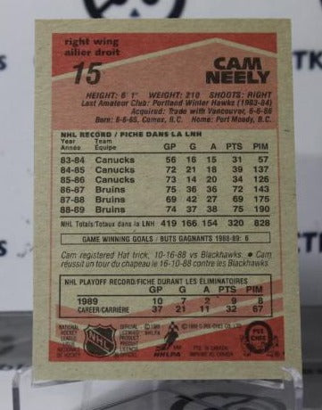 CAM NEELY # 15 O-PEE CHEE 1989-90 BOSTON BRUINS  NHL HOCKEY TRADING CARD
