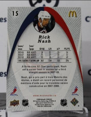 RICK NASH # 15 UPPER DECK McDONALD'S 2008-09 COLUMBUS BLUE JACKETS NHL HOCKEY TRADING CARD