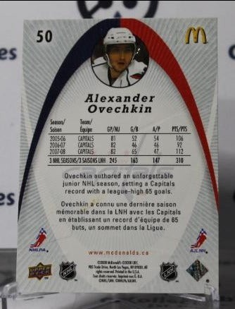 ALEXANDER OVECHKIN # 50 UPPER DECK McDONALD'S 2008-09 WASHINGTON CAPITALS NHL HOCKEY TRADING CARD