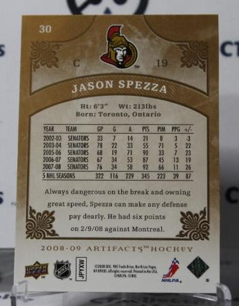 JASON SPEZZA # 30 UPPER DECK ARTIFACTS  2008-09 OTTAWA SENATORS NHL HOCKEY TRADING CARD