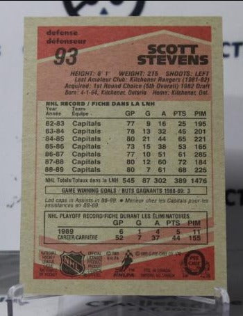 SCOTT STEVENS # 93 O-PEE CHEE 1989=90 WASHINGTON CAPITALS NHL HOCKEY TRADING CARD