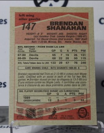 1989-90 O-PEE CHEE BRENDAN SHANAHAN # 147  NEW JERSEY DEVILS  NHL HOCKEY TRADING CARD