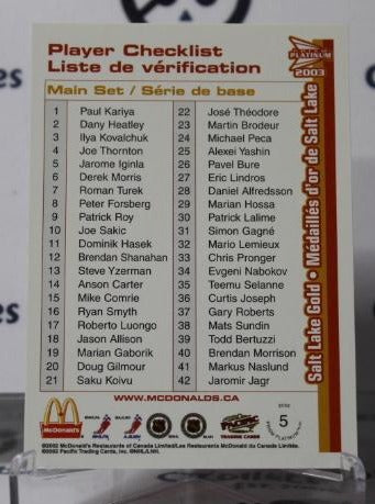 BRENDAN SHANAHAN STEVE YZERMAN # 5 PACIFIC McDONALD'S 2002-03 DETROIT RED WINGS  NHL HOCKEY TRADING CARD