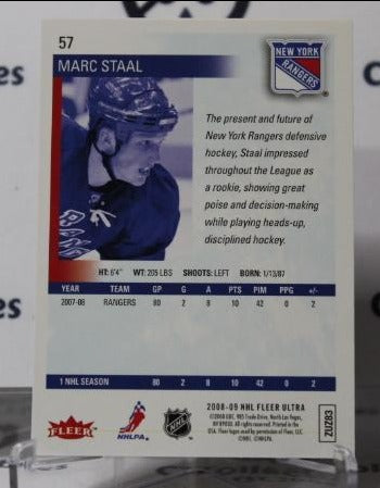 MARC STAAL # 57 ROOKIE FLEER ULTRA 2008-09 NEW YORK RANGERS NHL HOCKEY TRADING CARD