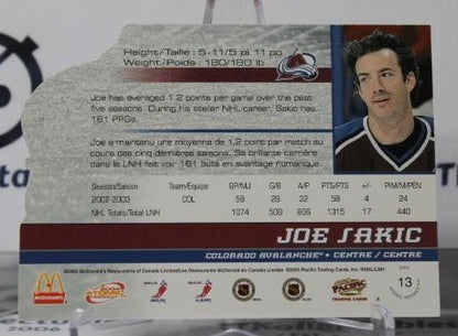 JOE SAKIC # 10 PACIFIC MDONALD'S DIE CUT 2003-04 COLORADO AVALANCHE  NHL HOCKEY TRADING CARD