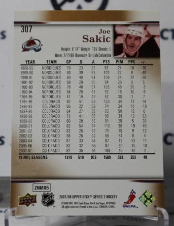 JOE SAKIC # 307 UPPER DECK 2007-08 COLORADO AVALANCHE  NHL HOCKEY TRADING CARD