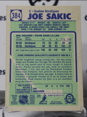 JOE SAKIC # 384 O-PEE CHEE 1990-91 QUEBEC NORDIQUES  NHL HOCKEY TRADING CARD