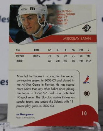 MIROSLAV SATAN # 10 IN THE GAME 2002-03  BUFFALO SABRES NHL HOCKEY TRADING CARD