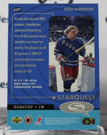 NICLAS SUNDSTROM # SQ41 UPPER DECK 1997-98 NEW YORK RANGERS NHL HOCKEY TRADING CARD