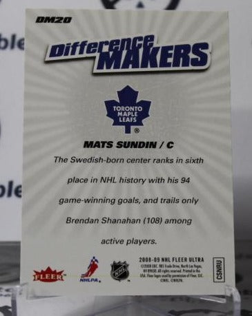 MATS SUNDIN # DM20 DIFFERANCE MARKER FLEER ULTRA 2008-09 TORONTO MAPLE LEAFS  NHL HOCKEY TRADING CARD