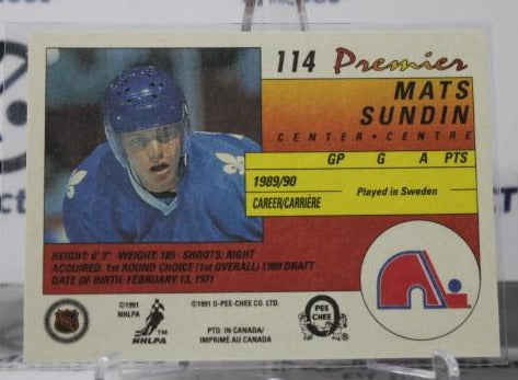 MATS SUNDIN # 114 ROOKIE O-PEE CHEE PREMIER 1990-91 QUEBEC NORDIQUES  NHL HOCKEY TRADING CARD