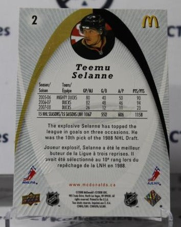 TEEMU SELANNE # 2 UPPER DECK  McDONALD'S  2008-09 ANAHEIM DUCKS  NHL HOCKEY TRADING CARD