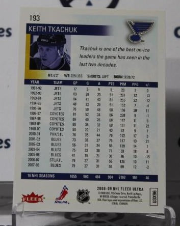 KEITH TKACHUK # 193 FLEER ULTRA 2008-09 ST. LOUIS BLUES NHL HOCKEY TRADING CARD