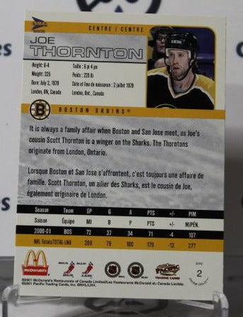 JOE THORNTON # 2 PACIFIC McDONALD'S 2001-02 BOSTON BRUINS NHL HOCKEY TRADING CARD