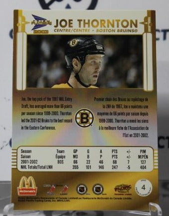 JOE THORNTON # 4 PACIFIC McDONALD'S 2002-03 BOSTON BRUINS NHL HOCKEY TRADING CARD