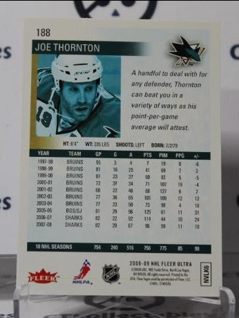 JOE THORNTON # 188 FLEER ULTRA 2008-09 SAN JOSE SHARKS  NHL HOCKEY TRADING CARD