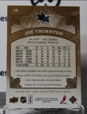 JOE THORNTON # 15 UPPER DECK ARTIFACTS 2008-09 SAN JOSE SHARKS  NHL HOCKEY TRADING CARD