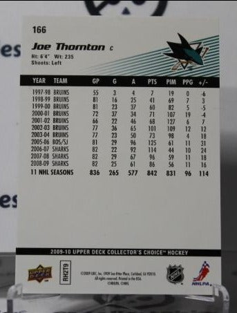 JOE THORNTON # 166 UPPER DECK 2009-10 SAN JOSE SHARKS  NHL HOCKEY TRADING CARD