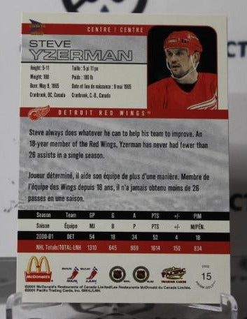 STEVE YZERMAN # 15 PACIFIC McDONALD'S 2001-02 DETROIT RED WINGS NHL HOCKEY TRADING CARD