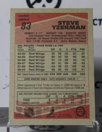 STEVE YZERMAN # 83  O-PEE CHEE  1989-90 DETROIT RED WINGS NHL HOCKEY TRADING CARD