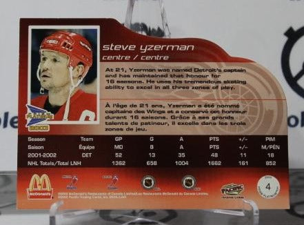 STEVE YZERMAN # 4 PACIFIC McDONALD'S DIE CUT 2002-03 DETROIT RED WINGS NHL HOCKEY TRADING CARD