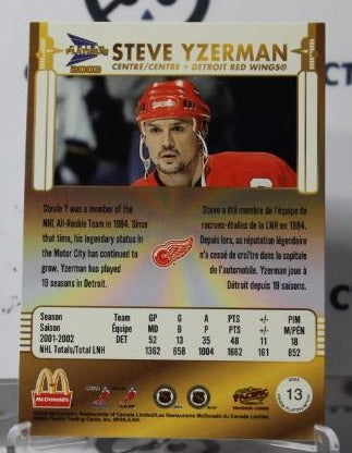 STEVE YZERMAN # 13 PACIFIC McDONALD'S 2002-03 DETROIT RED WINGS NHL HOCKEY TRADING CARD