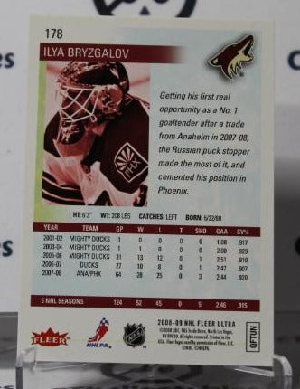 ILYA BRYZGAALOV # 178 FLEER ULTRA 2008-09 HOCKEY GOALTENDER ARIZONA COYOTES CARD