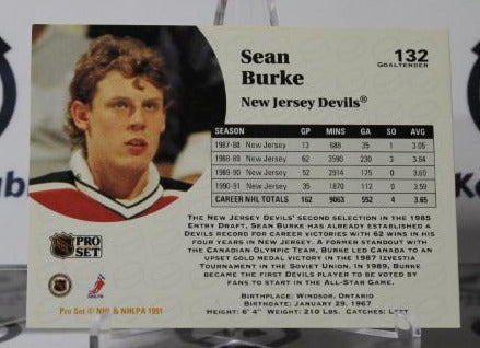 SEAN BURKE # 132 PRO SET 1991-92 HOCKEY GOALTENDER NEW JERSEY DEVILS  NHL CARD