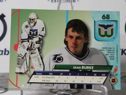 SEAN BURKE # 68 FLEER ULTRA 1992-93 HOCKEY GOALTENDER HARTFORD WHALERS  NHL CARD