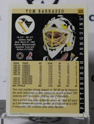 TOM BARRASSO # 225 SCORE 1993-94 HOCKEY GOALTENDER PITTSBURGH PENGUINS NHL CARD