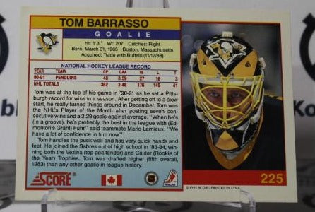 TOM BARRASSO # 225 SCORE 1991-92 HOCKEY GOALTENDER PITTSBURGH PENGUINS NHL CARD